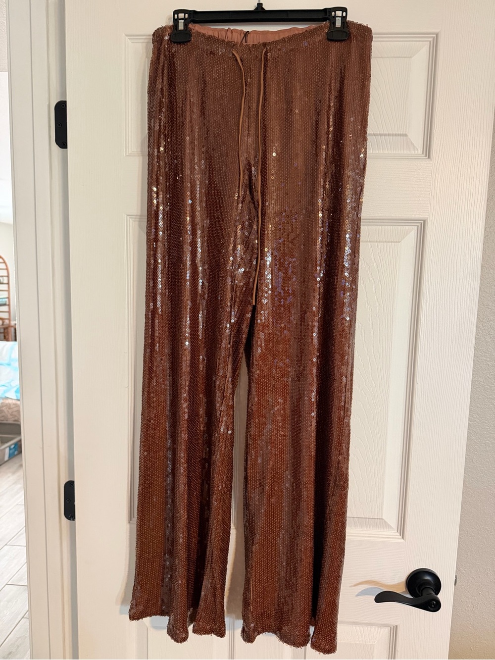 NWT Fashion Nova Sequin Wide-Leg Pants in Copper